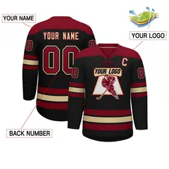 Black Crimson Khaki Classic Lace-Up Neck Hockey Jersey 2