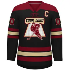 Black Crimson Khaki Classic Lace-Up Neck Hockey Jersey 3