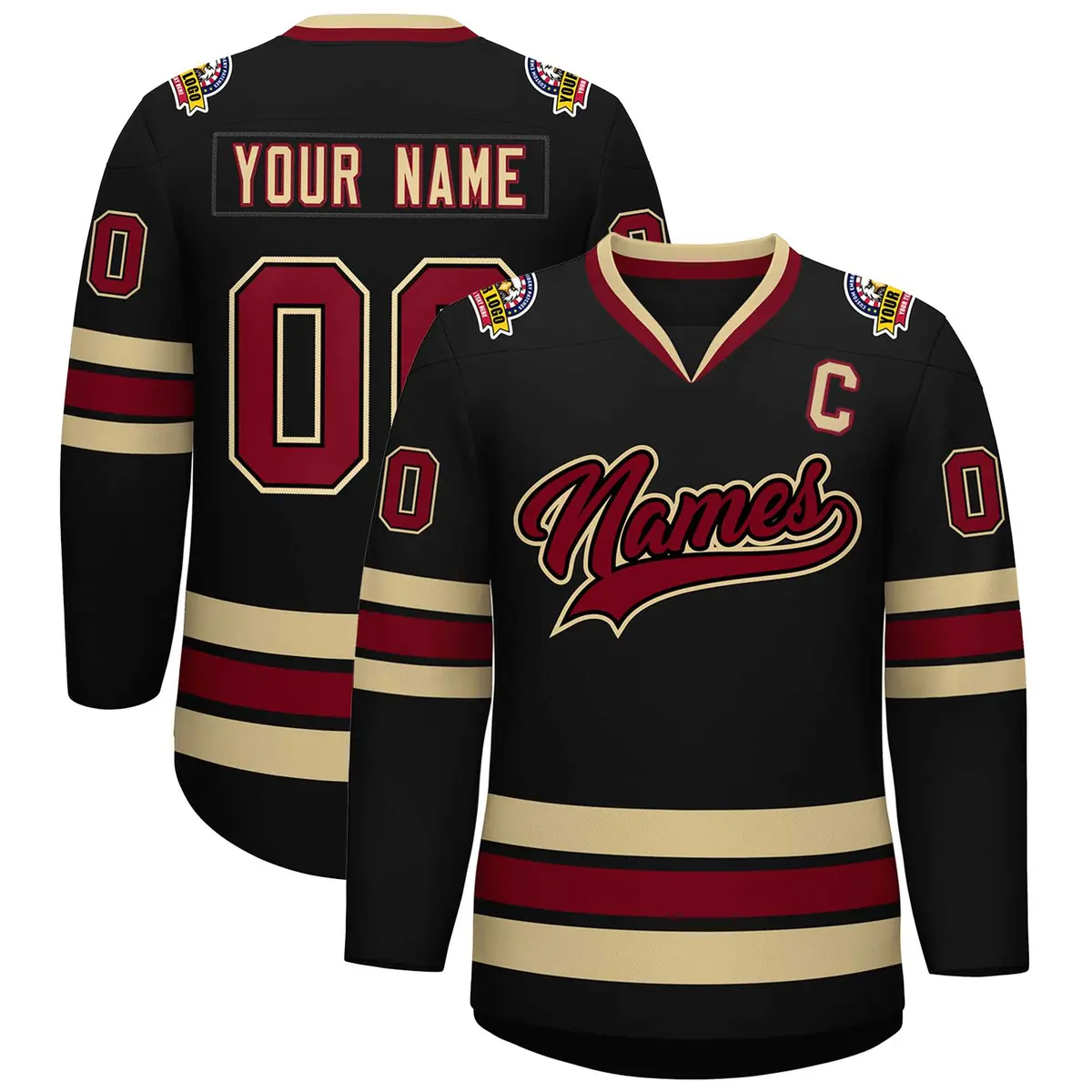 Black Crimson-Khaki Classic Style Hockey Jersey