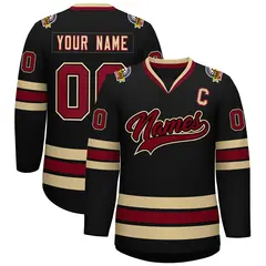 Black Crimson-Khaki Classic Style Hockey Jersey 1