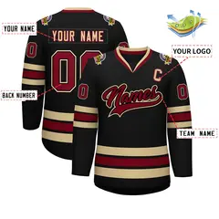 Black Crimson-Khaki Classic Style Hockey Jersey 2