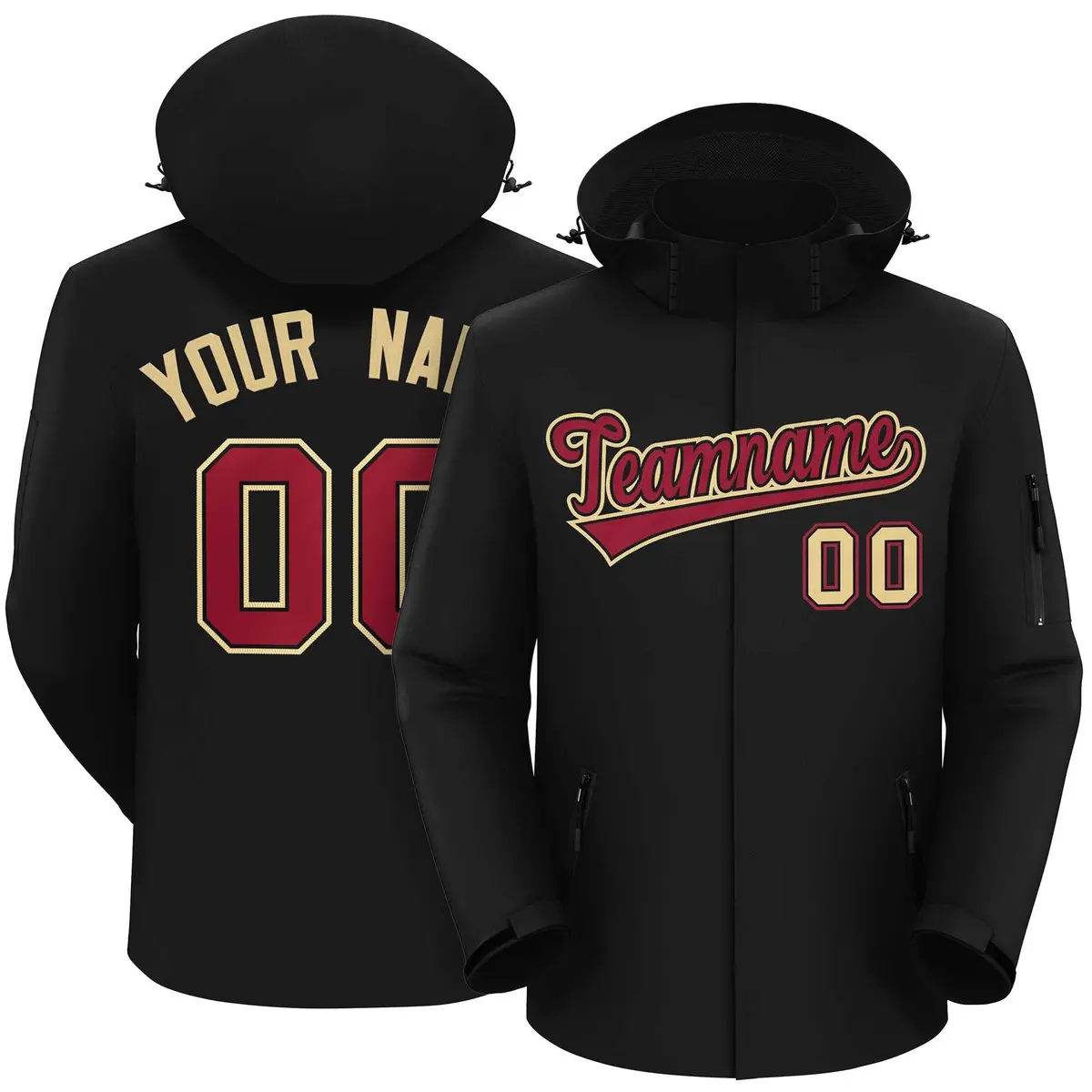 Black Crimson-Khaki Classic Style Waterproof Jacket