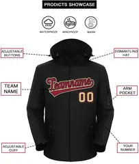 Black Crimson-Khaki Classic Style Waterproof Jacket 2