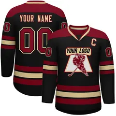 Black Crimson-Khaki Classic V-Neck Hockey Jersey 1