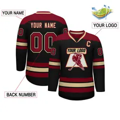 Black Crimson-Khaki Classic V-Neck Hockey Jersey 2
