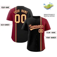 Black Crimson-Khaki Color Block Authentic Baseball Jersey 2