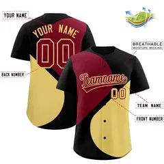 Black Crimson-Khaki Color Block Half Heart Baseball Jersey 2