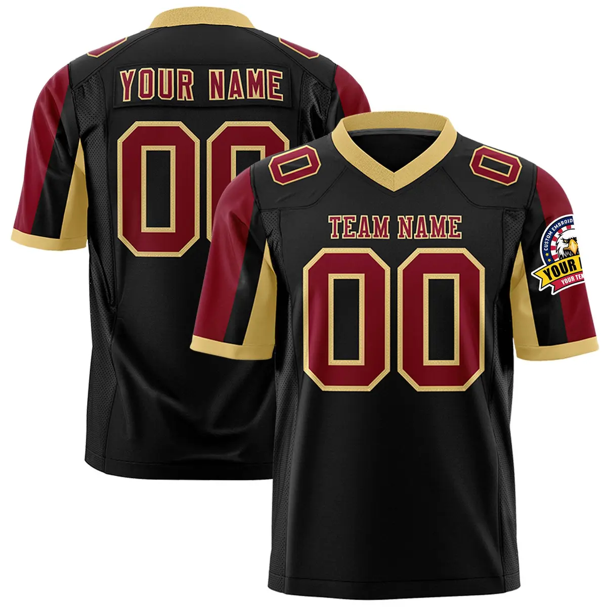 Black Crimson-Khaki Color Block Raglan Football Jersey