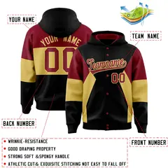 Black Crimson-Khaki Color Block Varsity Letterman Jacket Hoodie 4