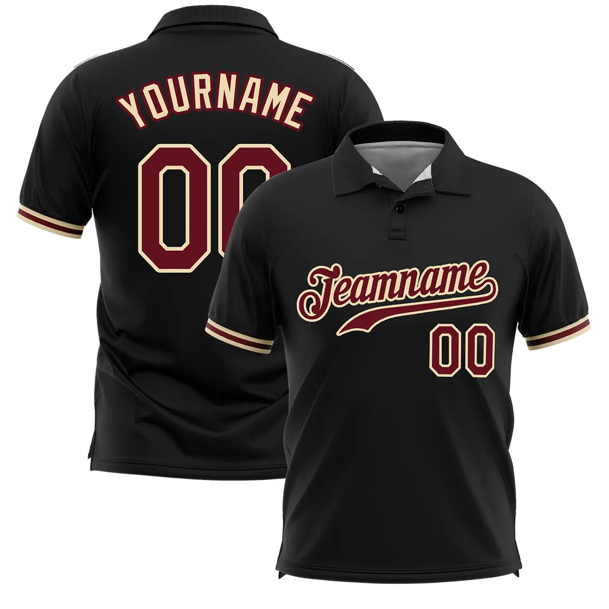 Black Crimson-Khaki Design Performance Polo Shirt