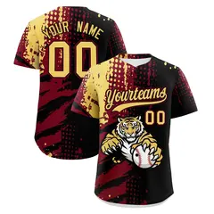 Black Crimson Khaki Full-Snap Tiger Graffiti Baseball Jersey