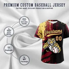 Black Crimson Khaki Full-Snap Tiger Graffiti Baseball Jersey 3
