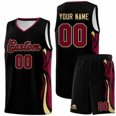 Black Crimson-Khaki Graffiti Side Curve Pattern Basketball Jersey Set