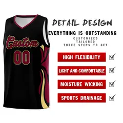 Black Crimson-Khaki Graffiti Side Curve Pattern Basketball Jersey Set 2