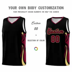 Black Crimson-Khaki Graffiti Side Curve Pattern Basketball Jersey Set 3