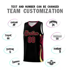 Black Crimson-Khaki Graffiti Side Curve Pattern Basketball Jersey Set 4