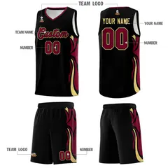 Black Crimson-Khaki Graffiti Side Curve Pattern Basketball Jersey Set 5