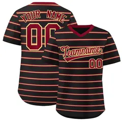 Black Crimson-Khaki Horizontal Stripe Pullover Baseball Jersey
