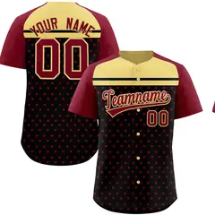 Black Crimson-Khaki Raglan Sleeve Star Print Baseball Jersey