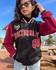 Black Crimson-Khaki Raglan Sleeves Varsity Full-Snap Letterman Jacket 2