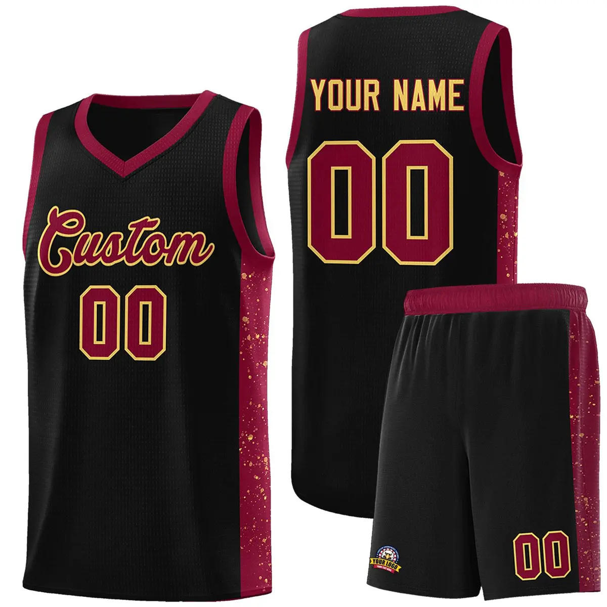 Black Crimson Khaki Side Splash Basketball Jersey