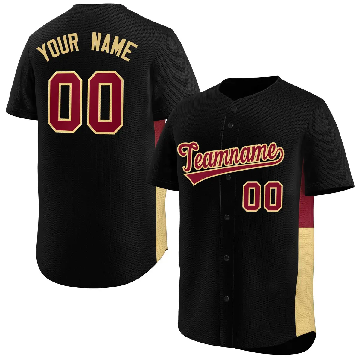 Black Crimson-Khaki Side Two-Tone Authentic Baseball Jersey