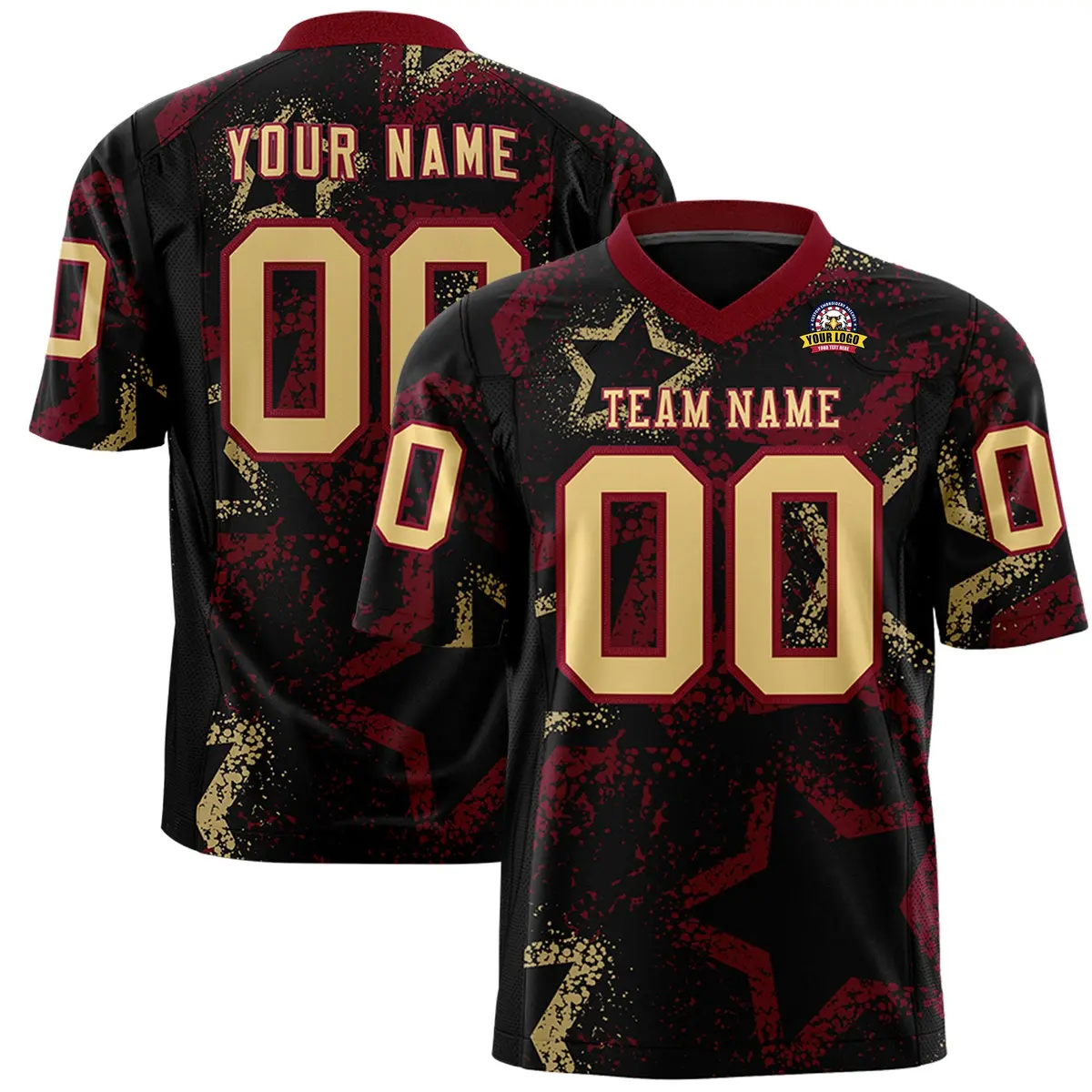 Black Crimson Khaki Star Graffiti Authentic Football Jersey