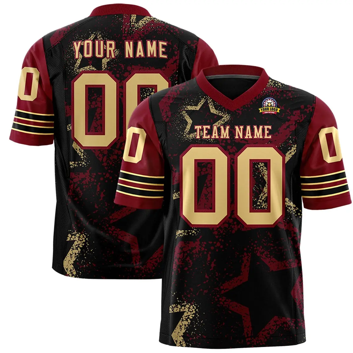 Black Crimson Khaki Star Pattern Authentic Football Jersey