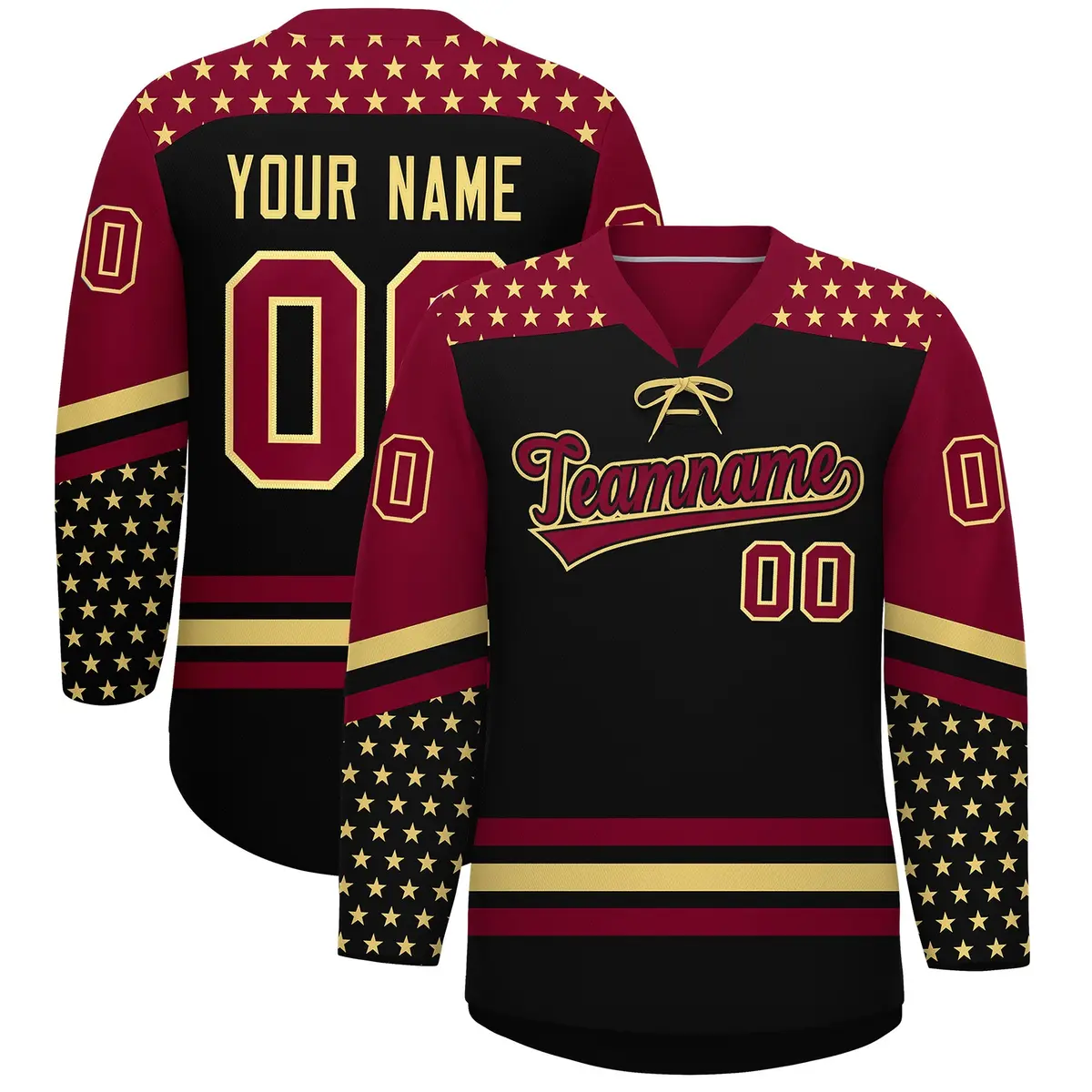 Black Crimson Khaki Star Series Lace-Up Neck Hockey Jersey