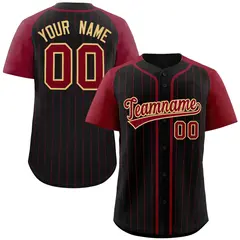 Black Crimson-Khaki Stripe Raglan Sleeves Baseball Jersey