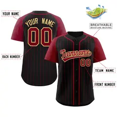 Black Crimson-Khaki Stripe Raglan Sleeves Baseball Jersey 2