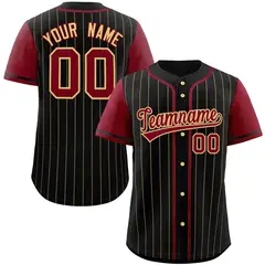 Black Crimson-Khaki Stripe Raglan Sleeves Baseball Jersey 1