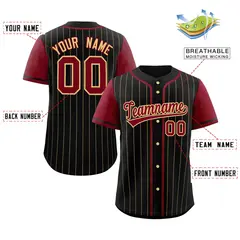 Black Crimson-Khaki Stripe Raglan Sleeves Baseball Jersey 2