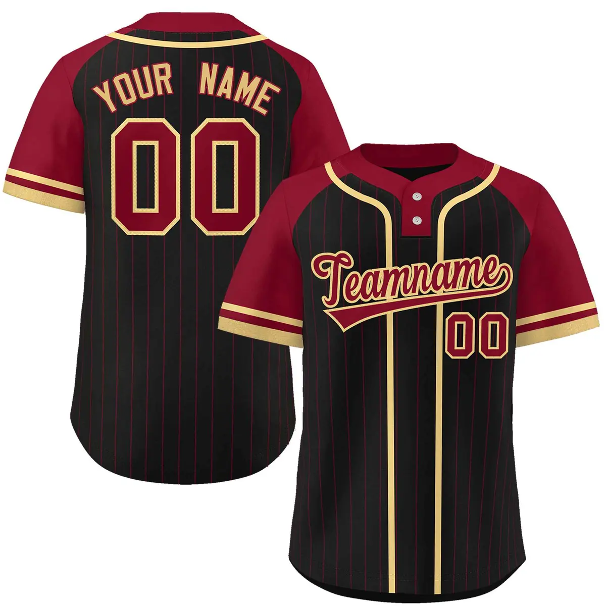 Black Crimson-Khaki Stripe Raglan Two-Button Softball Jersey