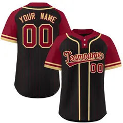 Black Crimson-Khaki Stripe Raglan Two-Button Softball Jersey 1
