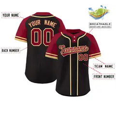 Black Crimson-Khaki Stripe Raglan Two-Button Softball Jersey 2