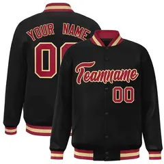 Black Crimson-Khaki Varsity Full-Snap Letterman Jacket 1
