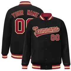 Black Crimson-Khaki Varsity Full-Snap Letterman Jacket 1