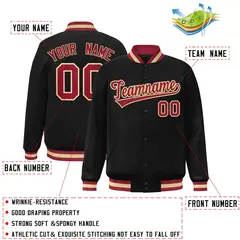 Black Crimson-Khaki Varsity Full-Snap Letterman Jacket 2