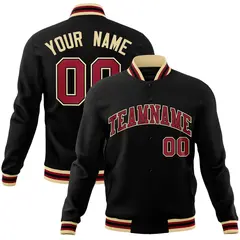 Black Crimson-Khaki Varsity Full-Snap Letterman Jacket 1