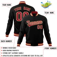 Black Crimson-Khaki Varsity Full-Snap Letterman Jacket 4