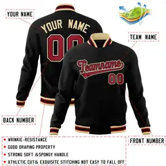 Black Crimson-Khaki Varsity Full-Snap Letterman Jacket 4