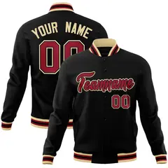 Black Crimson-Khaki Varsity Full-Snap Letterman Jacket 1