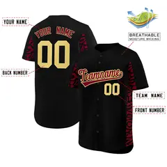 Black Crimson Leopard Graffiti Side Design Baseball Jersey 2