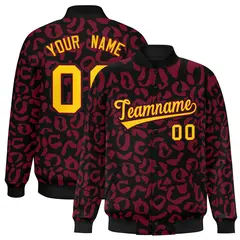 Black Crimson Leopard Graffiti Varsity Letterman Baseball Jacket