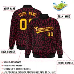 Black Crimson Leopard Graffiti Varsity Letterman Baseball Jacket 2