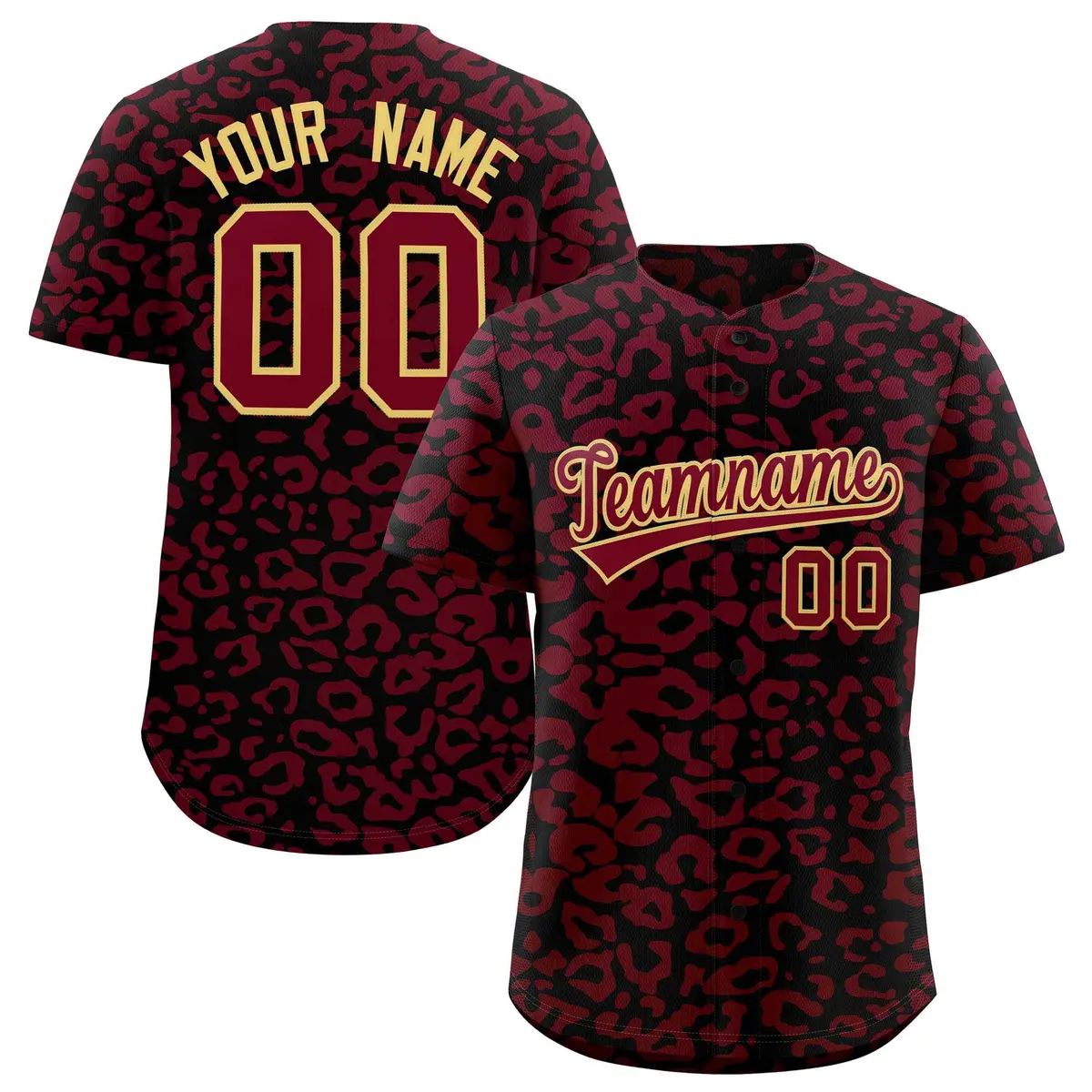 Black Crimson Leopard Print Baseball Jersey