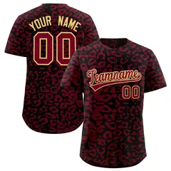 Black Crimson Leopard Print Baseball Jersey