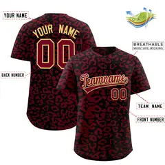 Black Crimson Leopard Print Baseball Jersey 2