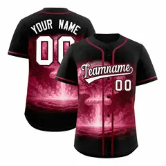Black Crimson Nuclear Blast Graffiti Full Button Baseball Jersey